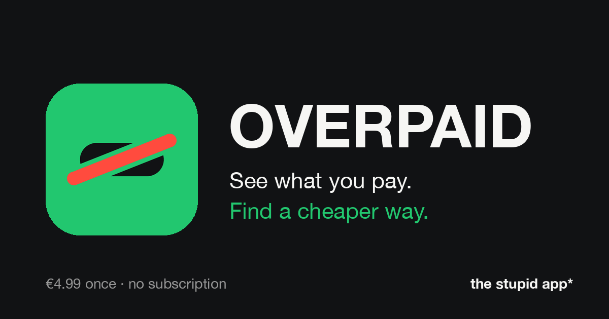 OVERPAID icon: a crossed-out price